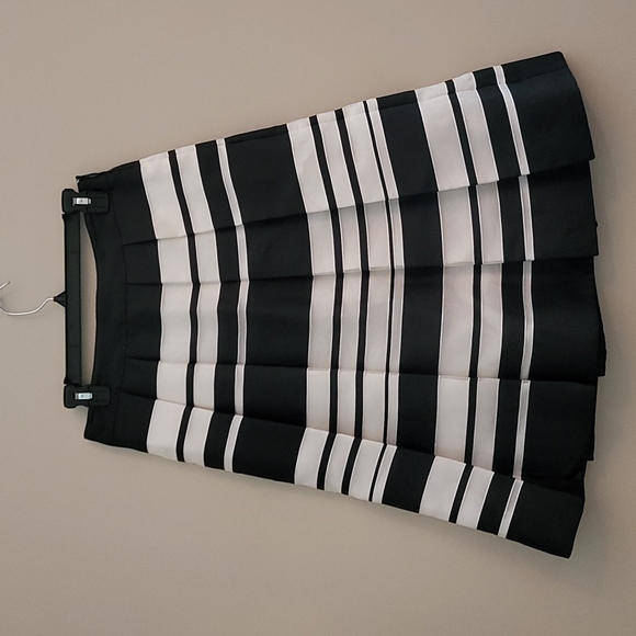 EUC Authentic Kate Spade Organza Black & White Striped Pleated Skirt - Picture 5 of 12